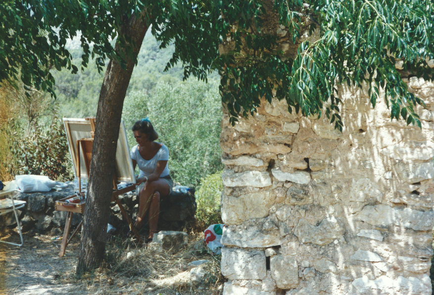 Manuela Navarro Vélez en un concurso de pintura rápida en Olivella (julio de 2002)